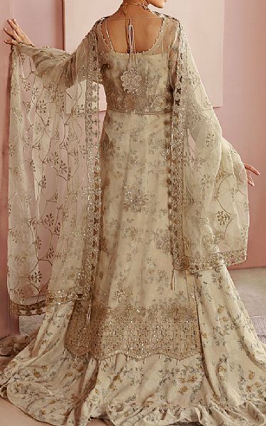 Ramsha Off-white Organza Suit | Pakistani Embroidered Chiffon Dresses USA- Image 2