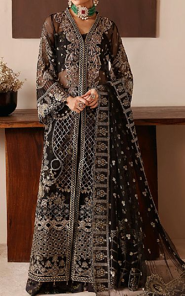 Ramsha Black Organza Suit | Pakistani Embroidered Chiffon Dresses USA- Image 1