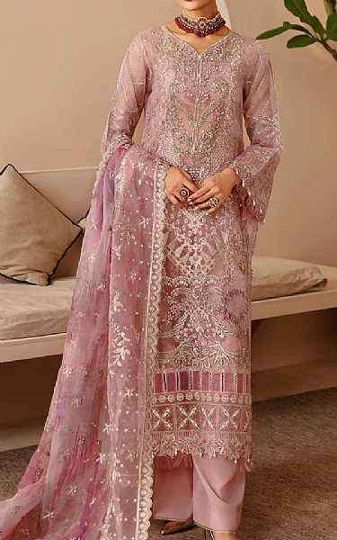 Ramsha Baby Pink Organza Suit | Pakistani Embroidered Chiffon Dresses USA- Image 1