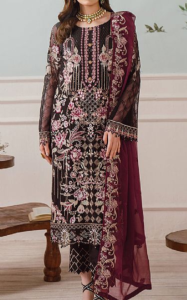 Ramsha Black Chiffon Suit | Pakistani Embroidered Chiffon Dresses- Image 1