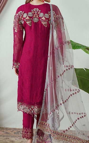 Ramsha Crimson Chiffon Suit | Pakistani Embroidered Chiffon Dresses- Image 2