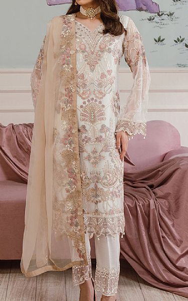 Ramsha White Chiffon Suit | Pakistani Embroidered Chiffon Dresses- Image 1