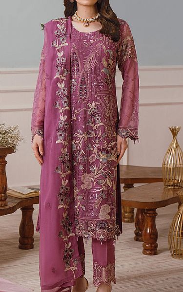 Ramsha Raspberry Rose Chiffon Suit | Pakistani Embroidered Chiffon Dresses- Image 1