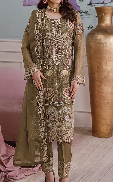 Ramsha Olive Green Chiffon Suit | Pakistani Embroidered Chiffon Dresses- Image 1