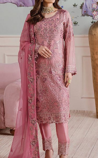 Ramsha Pink Chiffon Suit | Pakistani Embroidered Chiffon Dresses- Image 1