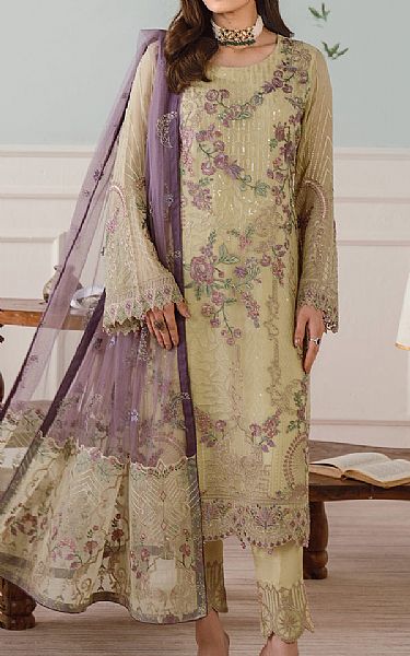 Ramsha Vanilla Chiffon Suit | Pakistani Embroidered Chiffon Dresses- Image 1