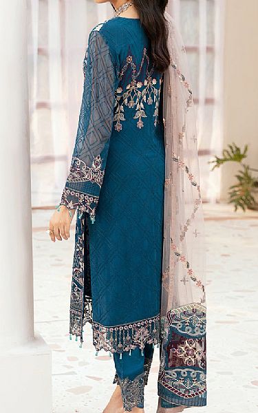 Ramsha Denim Blue Chiffon Suit | Pakistani Embroidered Chiffon Dresses USA- Image 2