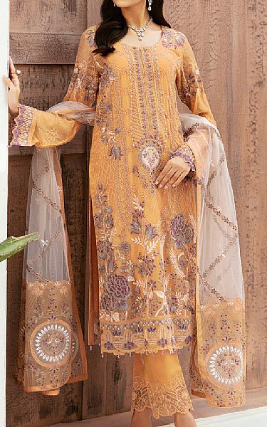 Ramsha Harvest Gold Chiffon Suit | Pakistani Embroidered Chiffon Dresses USA- Image 1