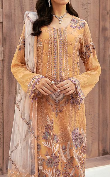Ramsha Harvest Gold Chiffon Suit | Pakistani Embroidered Chiffon Dresses USA- Image 3