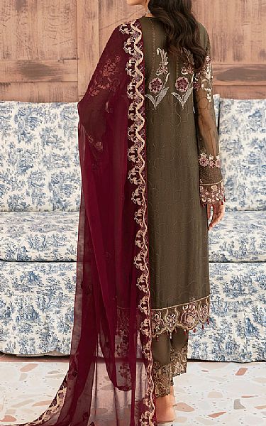 Ramsha English Walnut Chiffon Suit | Pakistani Embroidered Chiffon Dresses USA- Image 2