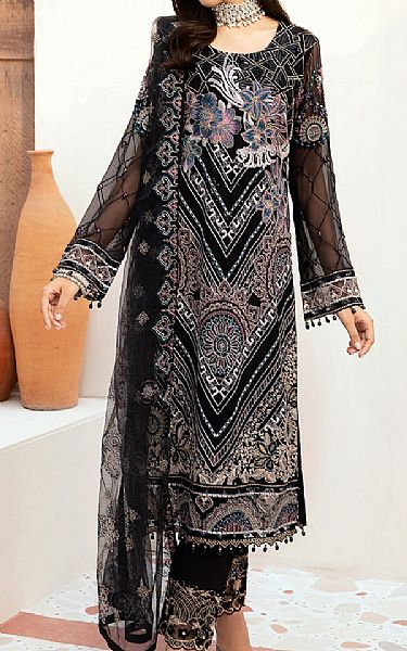 Ramsha Black Chiffon Suit | Pakistani Embroidered Chiffon Dresses USA- Image 1