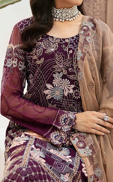 Ramsha Eggplant Chiffon Suit | Pakistani Embroidered Chiffon Dresses USA- Image 3