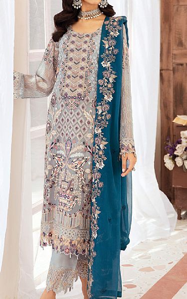 Ramsha Cadet Grey Chiffon Suit | Pakistani Embroidered Chiffon Dresses USA- Image 1