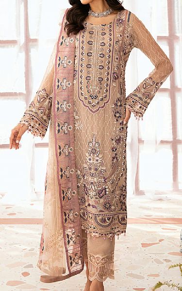Ramsha Tan Chiffon Suit | Pakistani Embroidered Chiffon Dresses USA- Image 1