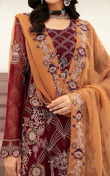 Ramsha Wine Red Chiffon Suit | Pakistani Embroidered Chiffon Dresses USA- Image 3