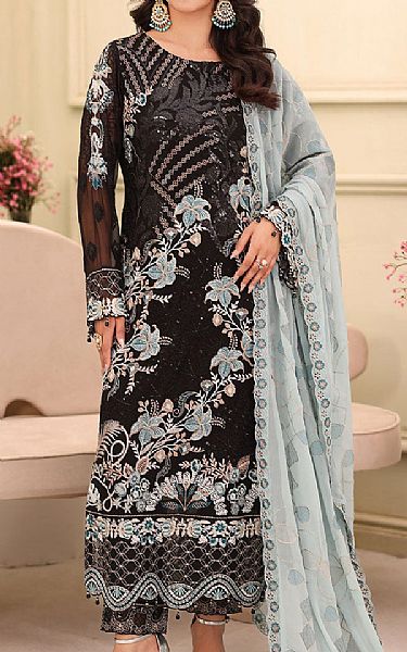 Ramsha Black Chiffon Suit | Pakistani Embroidered Chiffon Dresses USA- Image 1