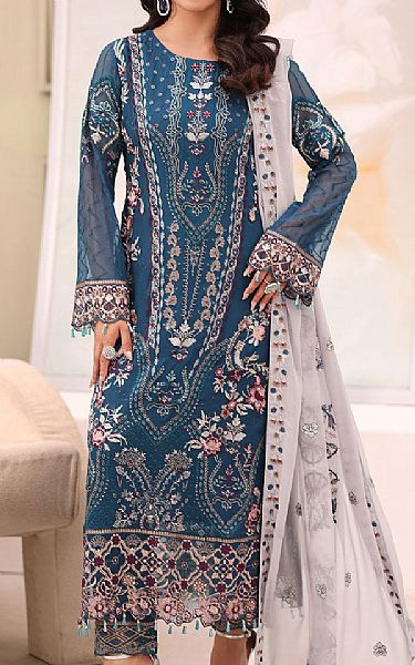 Ramsha Blue Chiffon Suit | Pakistani Embroidered Chiffon Dresses USA- Image 1
