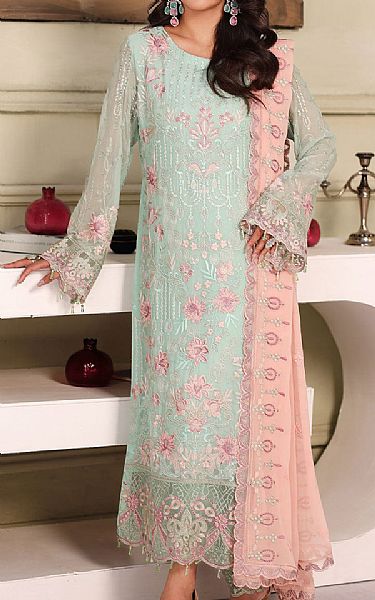 Ramsha Mint Green Chiffon Suit | Pakistani Embroidered Chiffon Dresses USA- Image 1