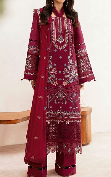 Ramsha Deep Carmine Lawn Suit | Pakistani Lawn Dress in USA- Image 1
