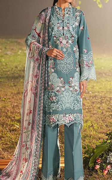 Ramsha Turquoise Lawn Suit | Pakistani Lawn Dress in USA- Image 1
