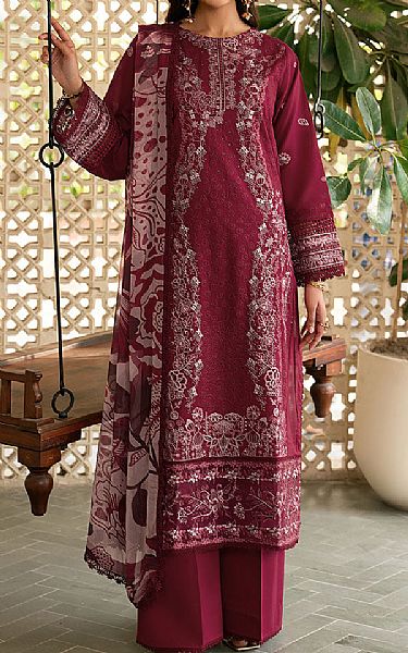 Ramsha Wine Lawn Suit | Pakistani Lawn Dress in USA- Image 1