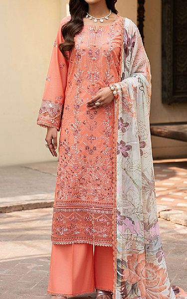 Ramsha Peach Lawn Suit | Pakistani Lawn Dress in USA- Image 1