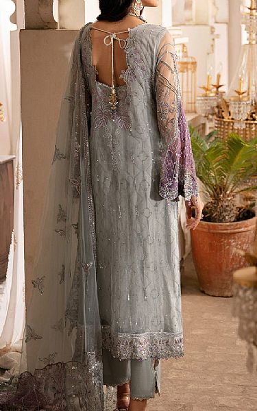 Ramsha Grey Net Suit | Pakistani Embroidered Chiffon Dresses- Image 2
