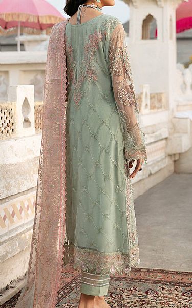 Ramsha Pistachio Green Net Suit | Pakistani Embroidered Chiffon Dresses- Image 2