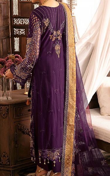 Ramsha Plum Net Suit | Pakistani Embroidered Chiffon Dresses- Image 2