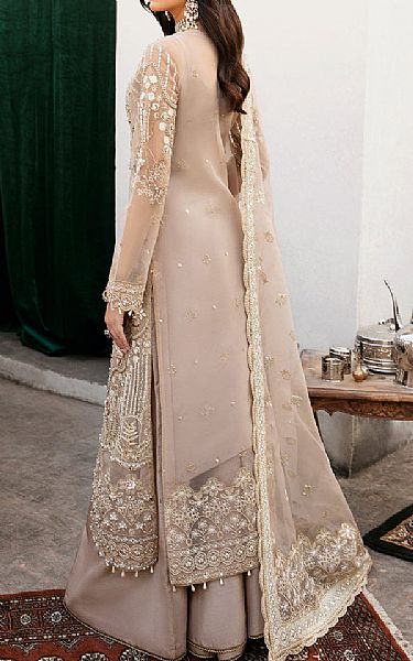 Ramsha Beige Organza Suit | Pakistani Embroidered Chiffon Dresses- Image 2
