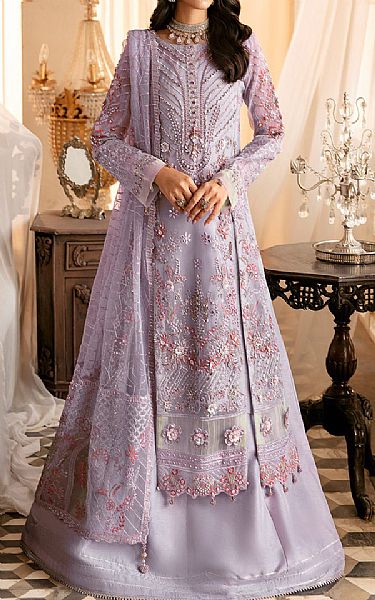Ramsha Lilac Organza Suit | Pakistani Embroidered Chiffon Dresses- Image 1