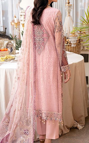 Ramsha Oriental Pink Net Suit | Pakistani Embroidered Chiffon Dresses- Image 2