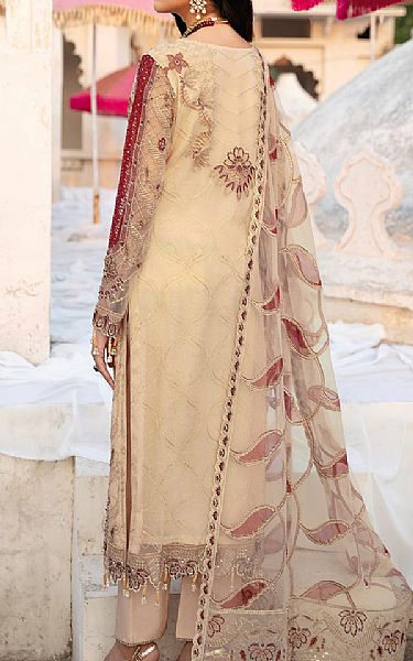 Ramsha Fawn Net Suit | Pakistani Embroidered Chiffon Dresses- Image 2