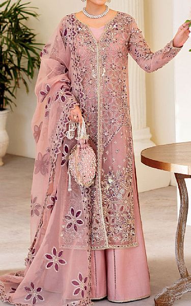 Ramsha Rose Pink Organza Suit | Pakistani Embroidered Chiffon Dresses USA- Image 1