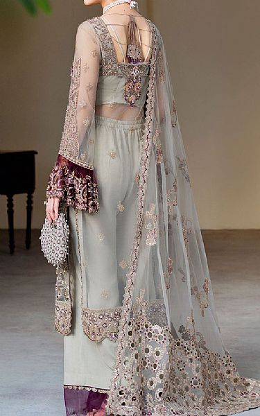 Ramsha Grey Net Suit | Pakistani Embroidered Chiffon Dresses USA- Image 2