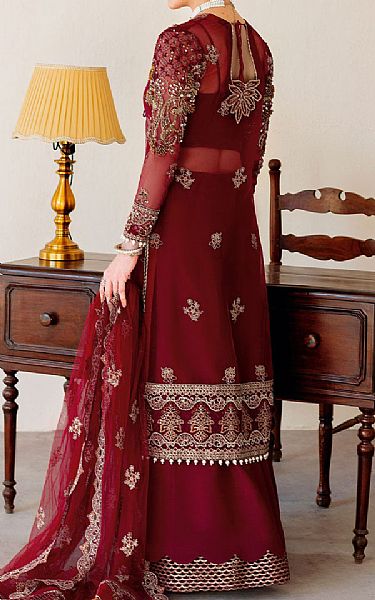 Ramsha Maroon Organza Suit | Pakistani Embroidered Chiffon Dresses USA- Image 2