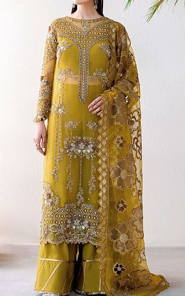 Ramsha Olive Organza Suit | Pakistani Embroidered Chiffon Dresses USA- Image 1