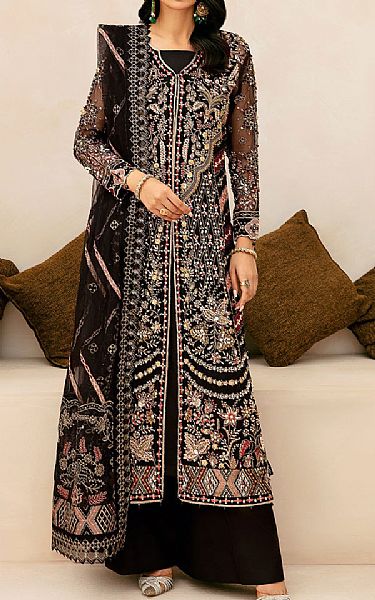 Ramsha Black Organza Suit | Pakistani Embroidered Chiffon Dresses USA- Image 1
