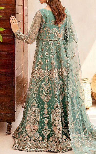 Ramsha Light Turquoise Organza Suit | Pakistani Embroidered Chiffon Dresses USA- Image 3