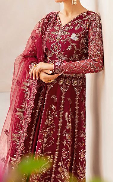 Ramsha Wine Red Organza Suit | Pakistani Embroidered Chiffon Dresses USA- Image 3