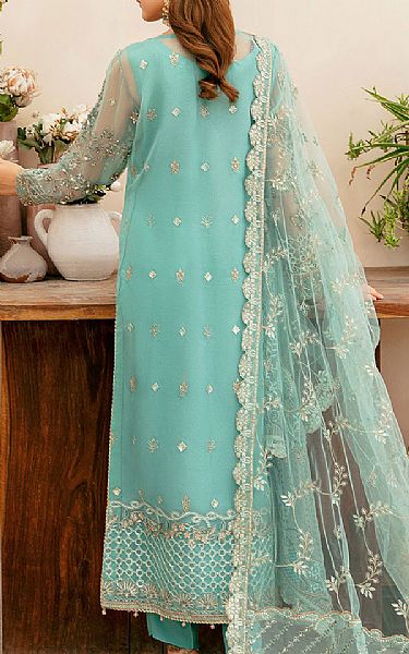 Ramsha Turquoise Organza Suit | Pakistani Embroidered Chiffon Dresses USA- Image 2