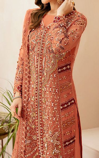 Ramsha Bright Orange Organza Suit | Pakistani Embroidered Chiffon Dresses USA- Image 2