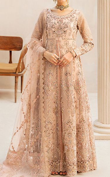 Ramsha Peach Organza Suit | Pakistani Embroidered Chiffon Dresses USA- Image 1