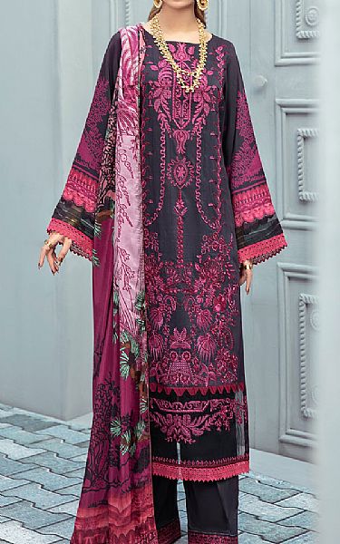 Ramsha Magenta/Charcoal Linen Suit | Pakistani Dresses in USA- Image 1