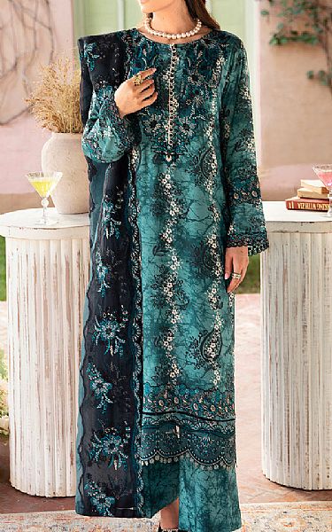 Ramsha Teal Viscose Suit | Pakistani Winter Dresses- Image 1