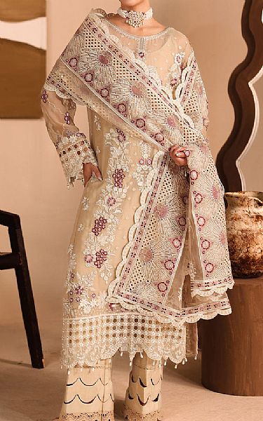 Ramsha Tan Chiffon Suit | Pakistani Embroidered Chiffon Dresses USA- Image 1
