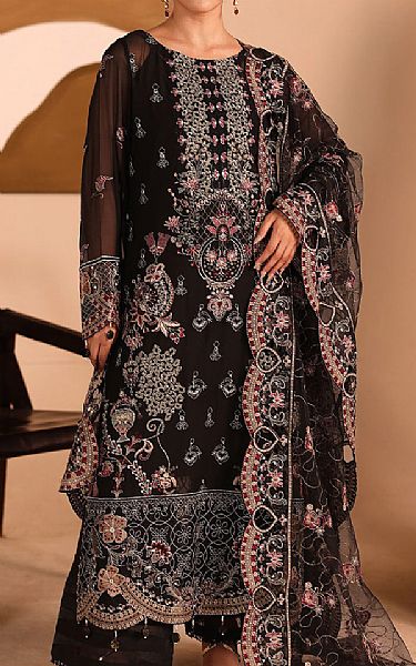 Ramsha Black Chiffon Suit | Pakistani Embroidered Chiffon Dresses USA- Image 1