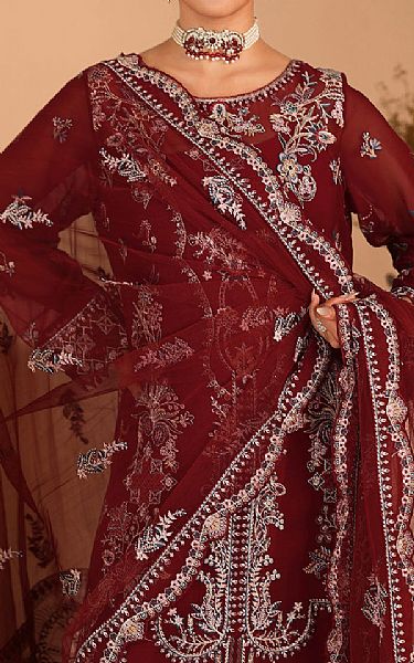 Ramsha Maroon Chiffon Suit | Pakistani Embroidered Chiffon Dresses USA- Image 3