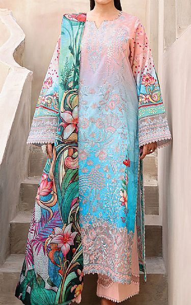 Ramsha Peach/Turquoise Lawn Suit | Pakistani Lawn Dress in USA- Image 1