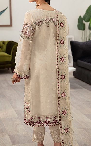 Ramsha Ivory Organza Suit | Pakistani Embroidered Chiffon Dresses- Image 2